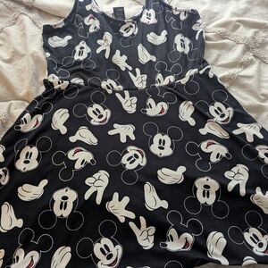 Disney White Cream Pleated Sundress Scoop Neck
